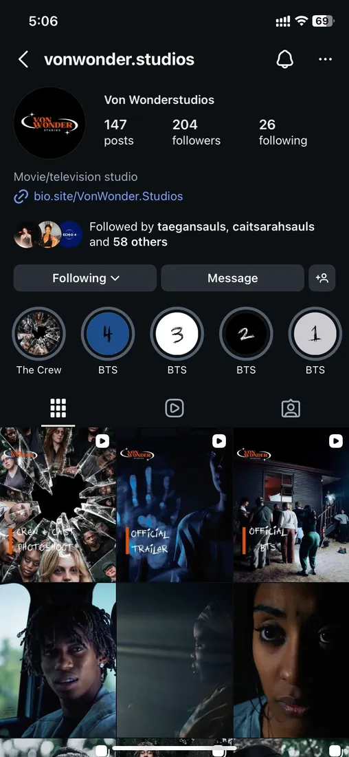VonWonder Studios Instagram profile