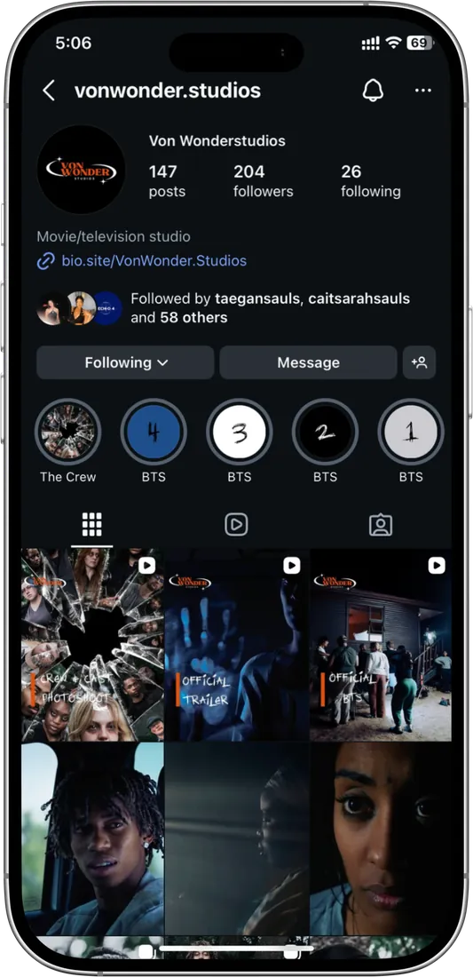VonWonder Studios Instagram profile