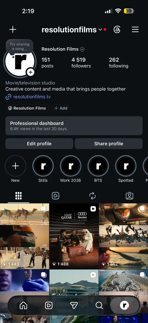 Resolution Films Instagram profile